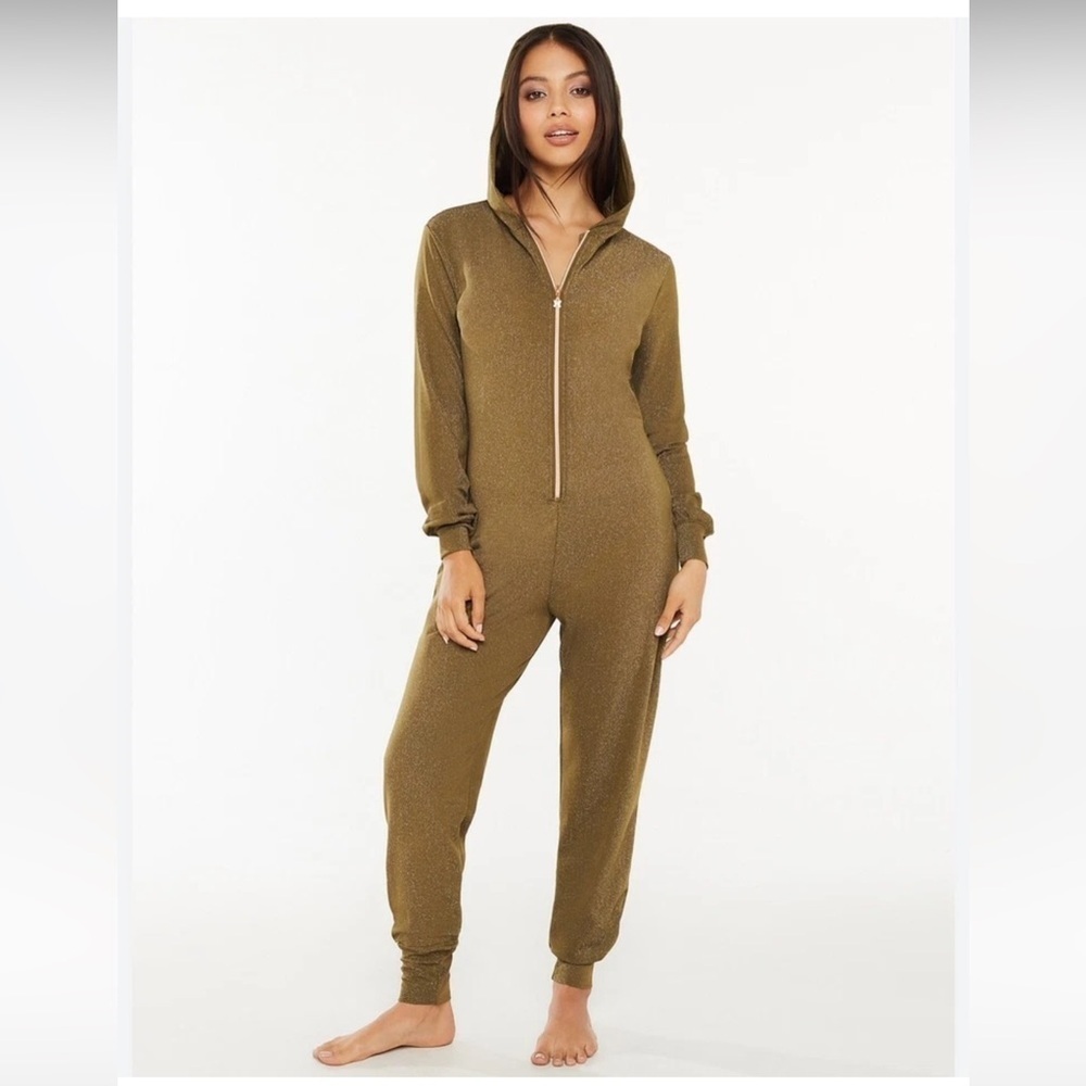Savage X Fenty Olive Green/Gold Metallic Sleep Jumpsuit SZ Medium
